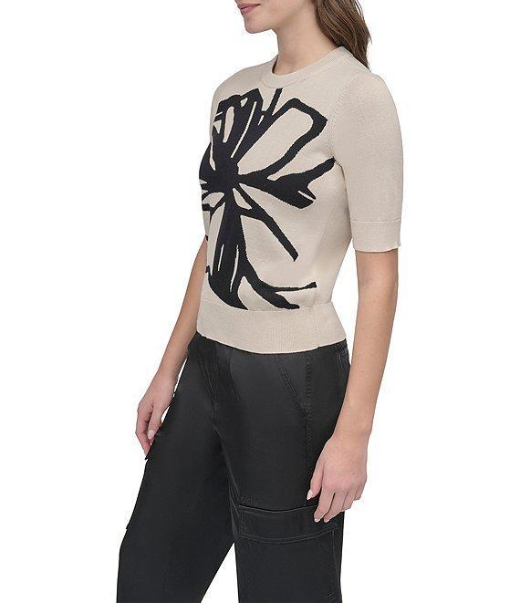 DKNY by Donna Karan Short Sleeve Knit Graffiti Floral Sweater Product Image