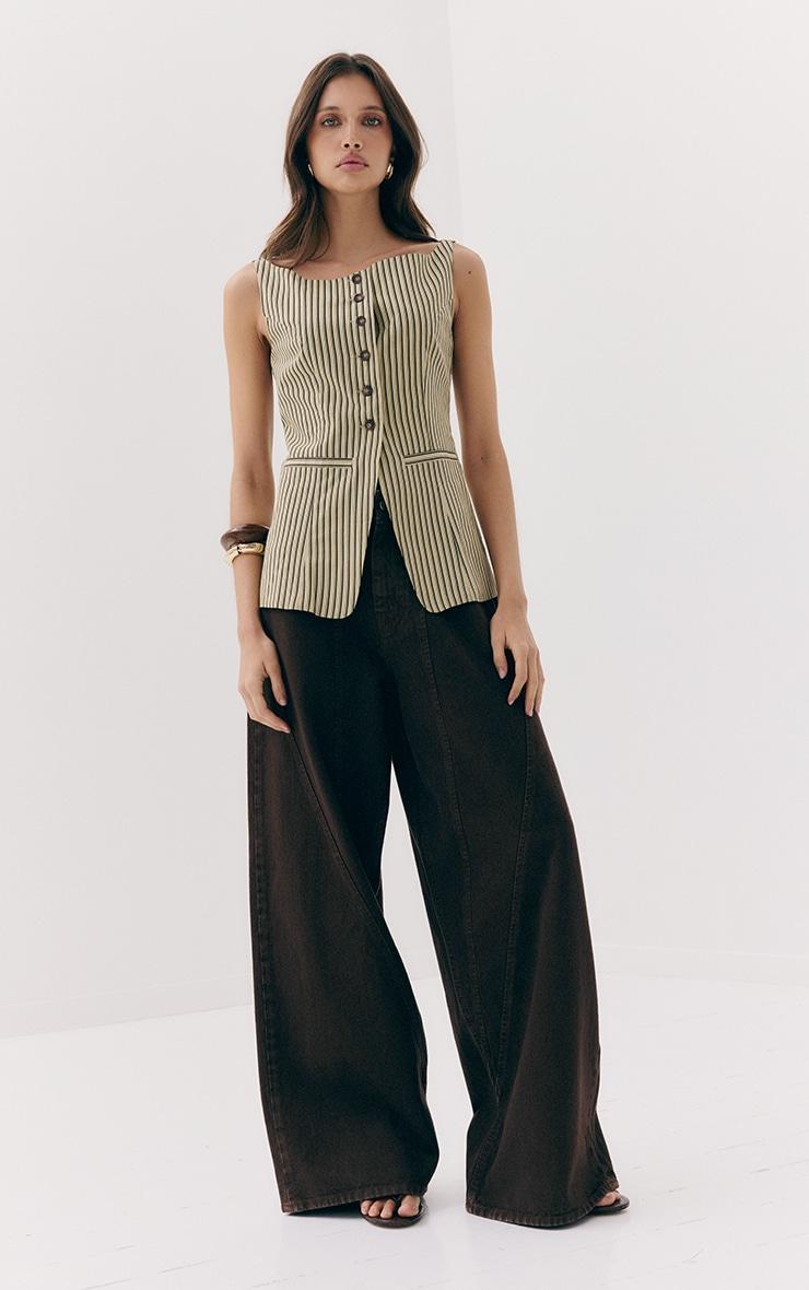 Chocolate Brown Seam Detail Wide Leg Jean Product Image