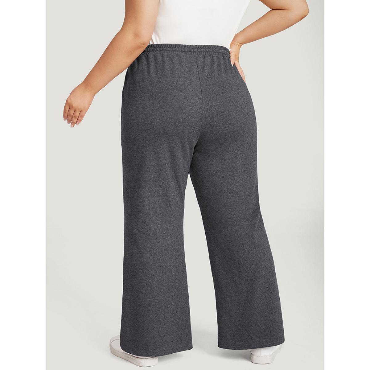 Plain Drawstring Slant Pocket Sweatpants DimGray Plus Size Women Casual Dailywear Plain 14-16/1X Bloomchic Product Image