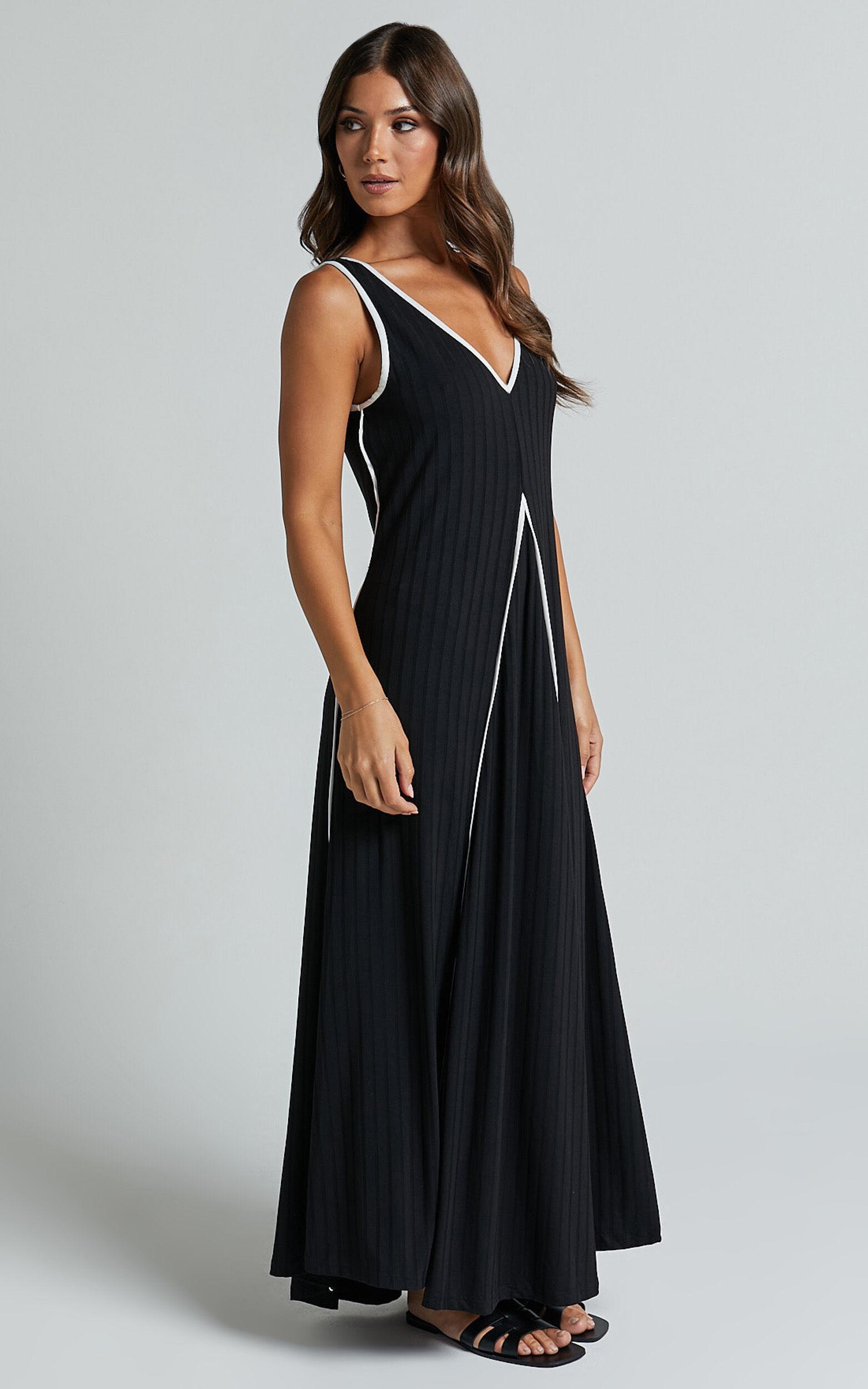 Cathleen Midi Dress - Ribbed Sleeveless Low Back Dress in Black Product Image