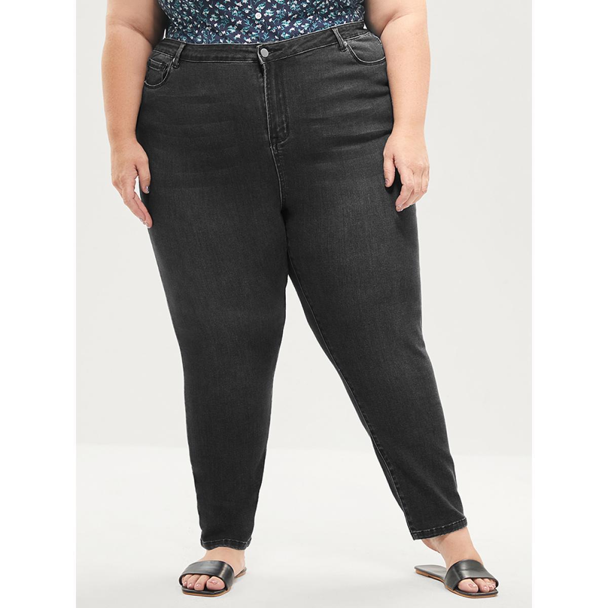 Plus Size Skinny Extremely Stretchy High Rise Medium Wash Sculpt Waist Jeans Women Black Casual Plain Tummy control Super stretch Slanted pocket Jeans BloomChic 26/4X Product Image