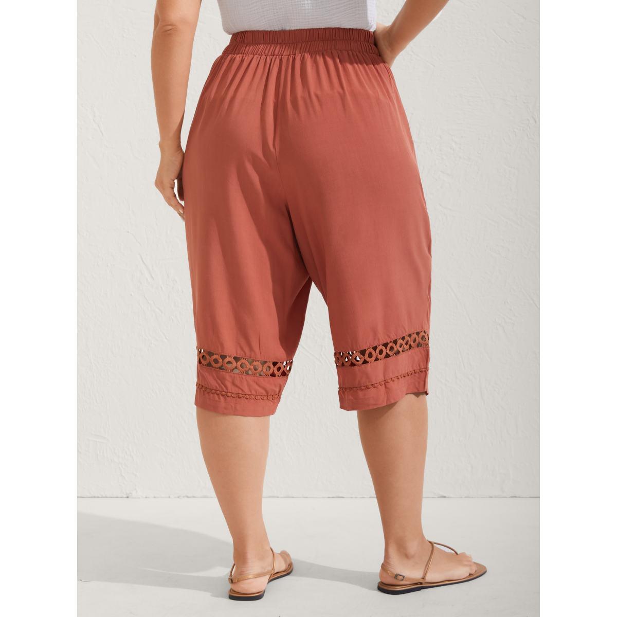 Plus Size Lace Trim Plain Straight-Leg Pants Women Rust Resort Straight Leg Mid Rise Vacation Pants BloomChic 12/L Product Image