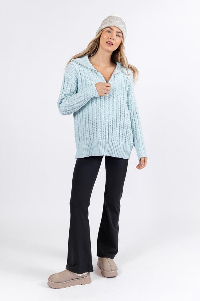 Forever Yours Blue Cable Knit Chenille Quarter Zip Sweater Product Image