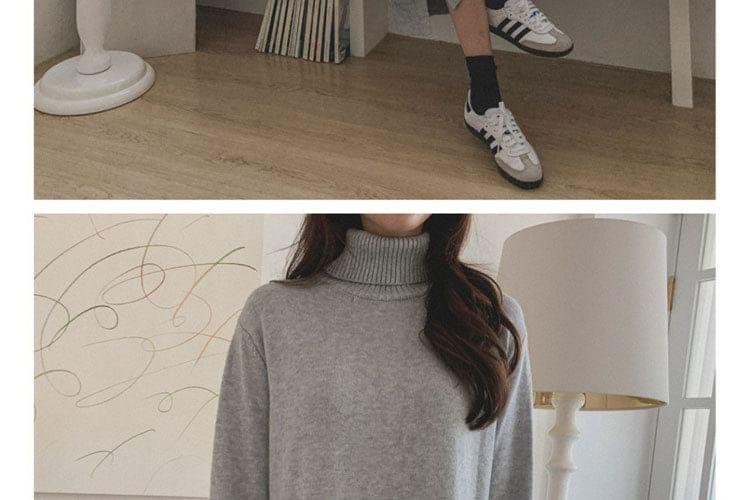 Long Sleeve Turtleneck Plain Midi Sweater Dress Product Image