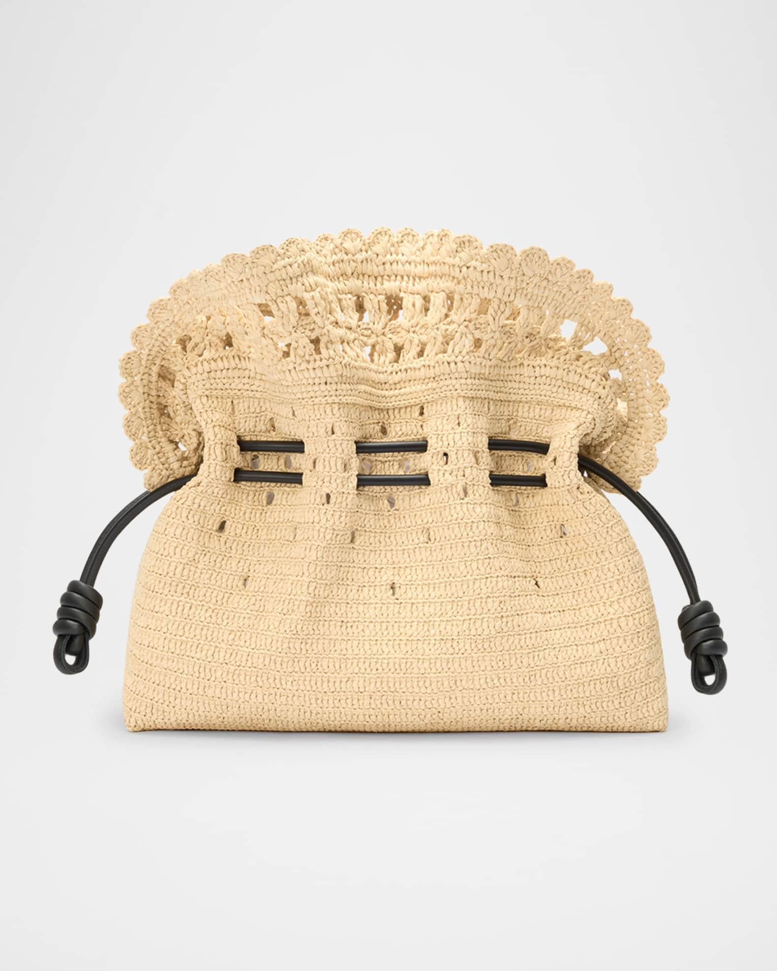 x Paula’s Ibiza Flamenco Medium Ruffled Clutch Bag in Raffia Product Image