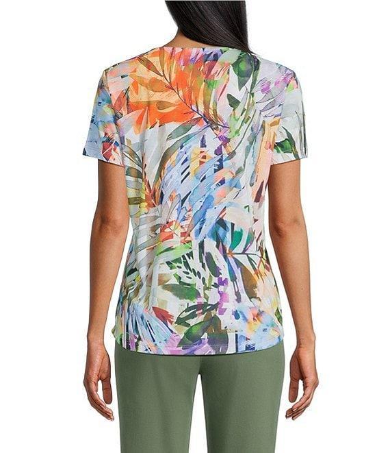 Allison Daley Tropical Melange Print Short Sleeve Crew Neck Knit Top Product Image