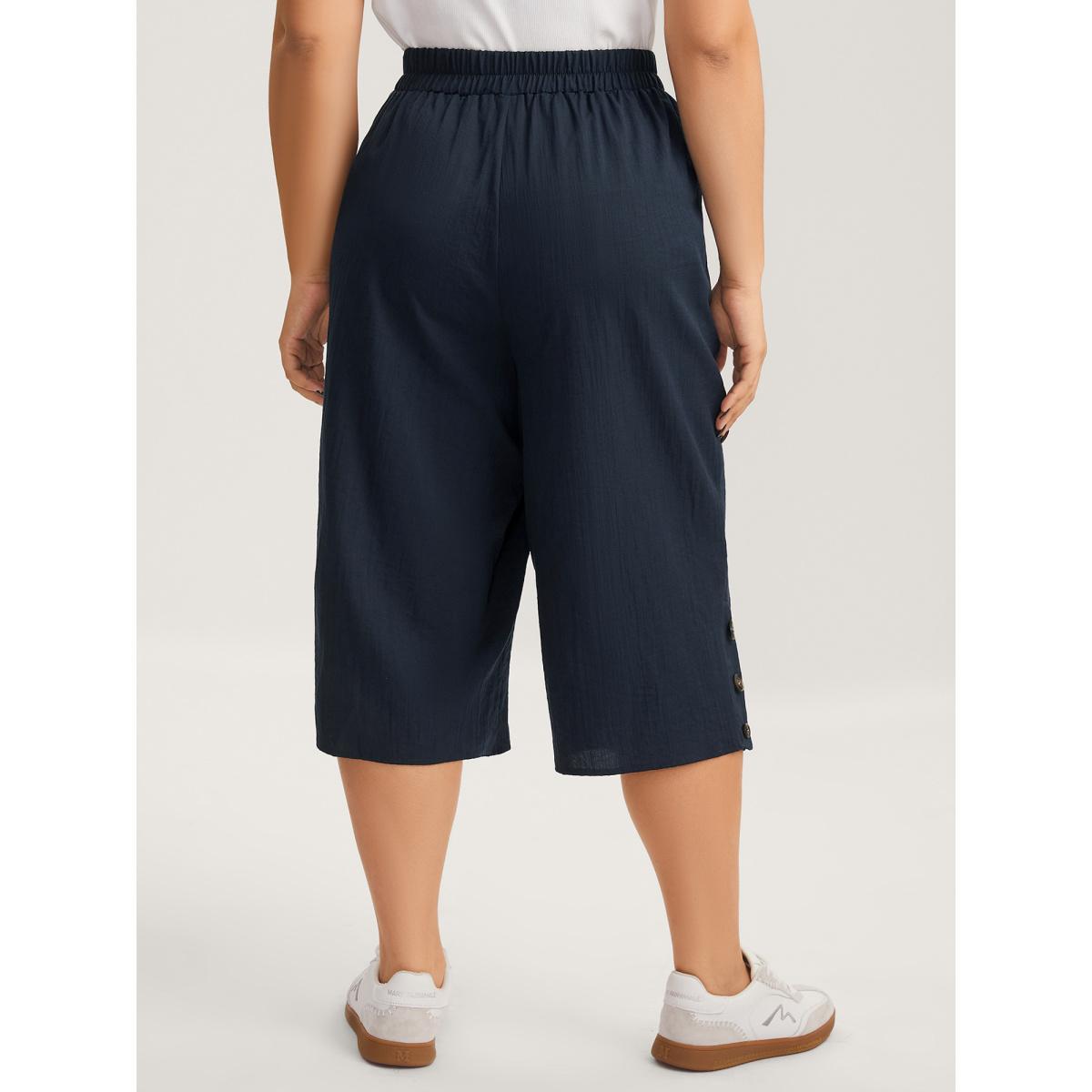 Plus Size Button Hem Straight-Leg Crop Pants Women Midnight Casual Straight Leg Mid Rise Everyday-Casual Pants BloomChic 18-20/2X Product Image