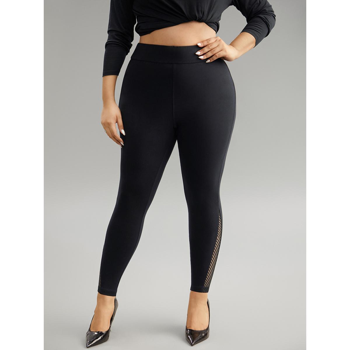 Plus Size Plain Patchwork Cut Out Wideband Waist Leggings Women Black Office High stretch Skinny High Rise Work Leggings BloomChic 14-16/1X Product Image
