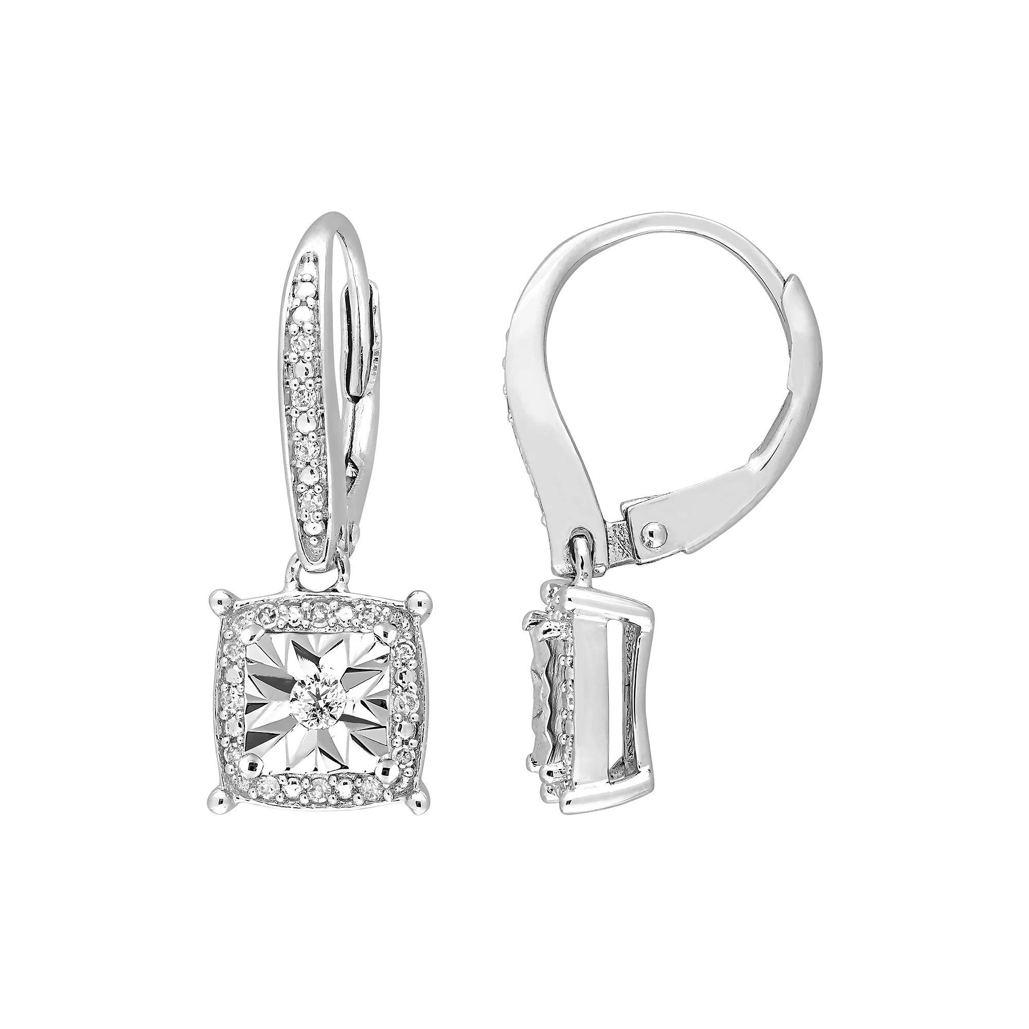 Stella Grace Sterling Silver 1/5 Carat T.W. Diamond Square Drop Leverback Earrings, Womens Product Image