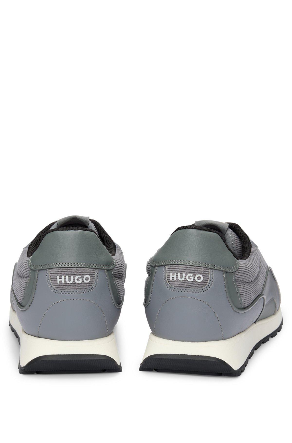HUGO - Mixed-material trainers with corduroy-effect trims - Grey Product Image