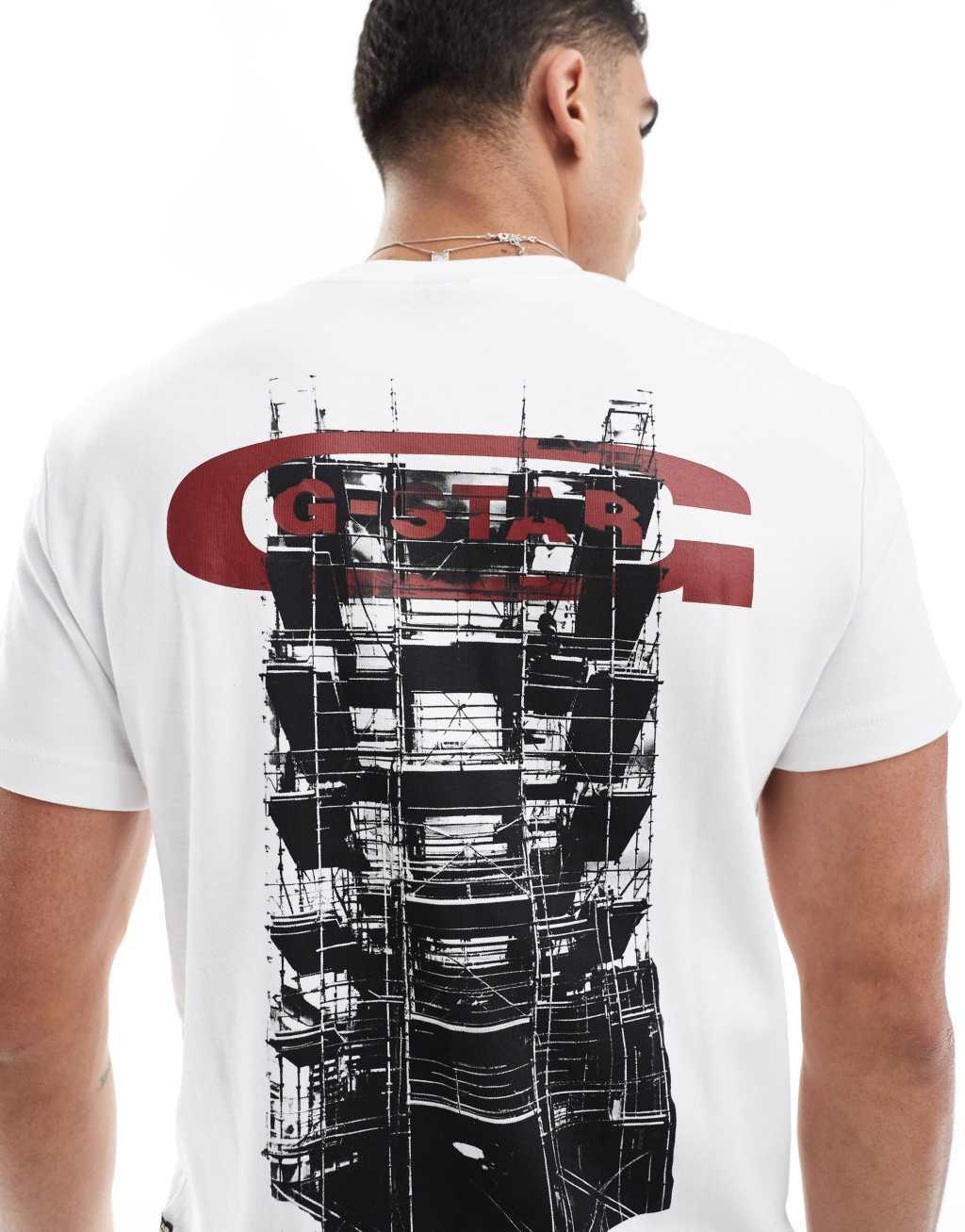 G-Star t-shirt in white with scaffolding back print Product Image