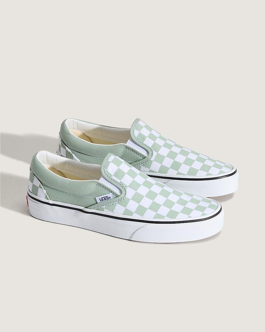 Classic Slip-On Checkerboard Shoe in Grey Mint Green / White| Vans US Product Image
