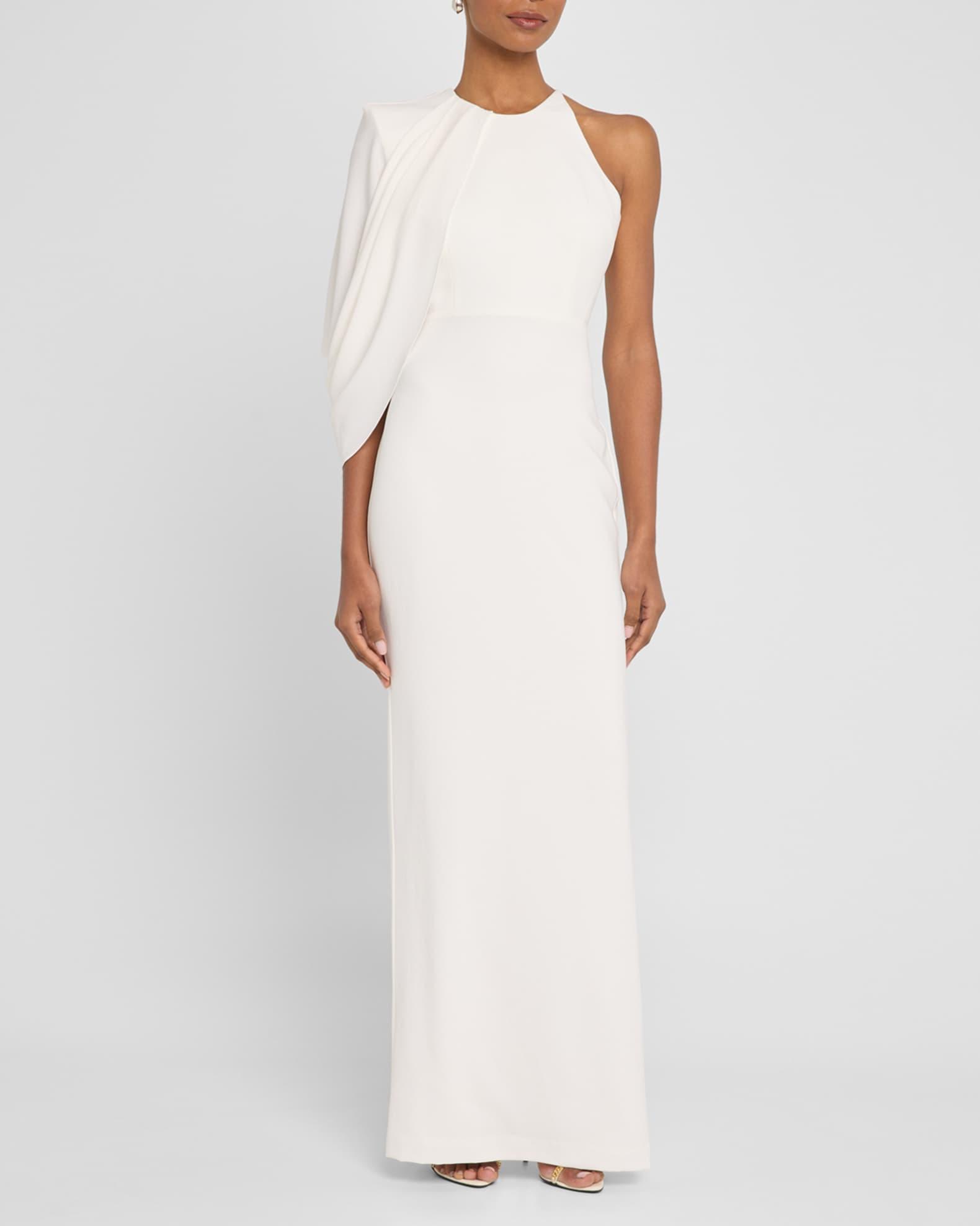 Asymmetric Cape-Sleeve Crepe Column Gown Product Image