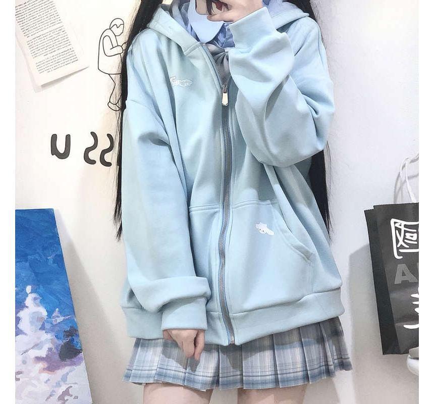 Plain Zip-Up Hoodie Product Image