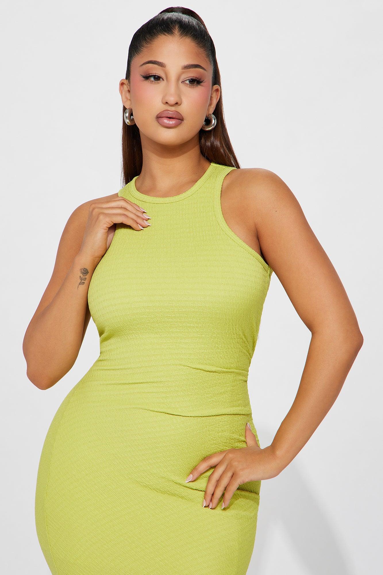 Kerry Textured Midi Dress - Lime Product Image