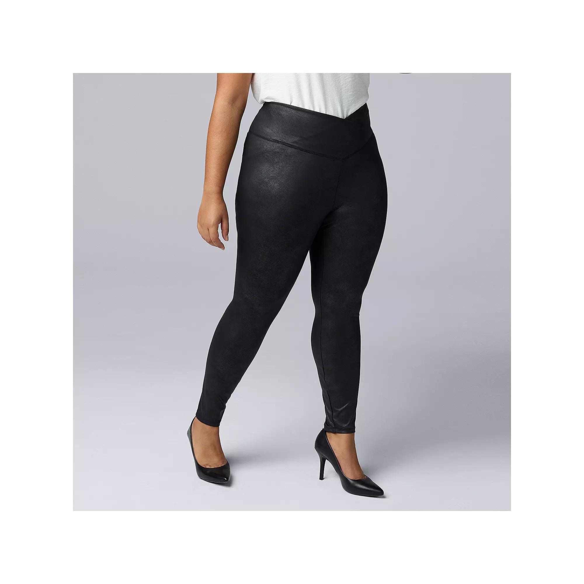 Plus Size Simply Vera Vera Wang Crossover Waist Faux Leather Leggings, Women's, Size: 1XL, Black Product Image