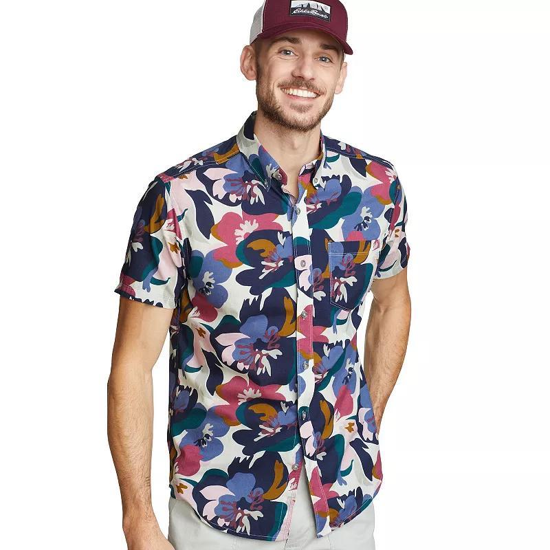 Men's Eddie Bauer Baja Print Short Sleeve Button-Down Shirt, Size: Small, Tile Blue Product Image