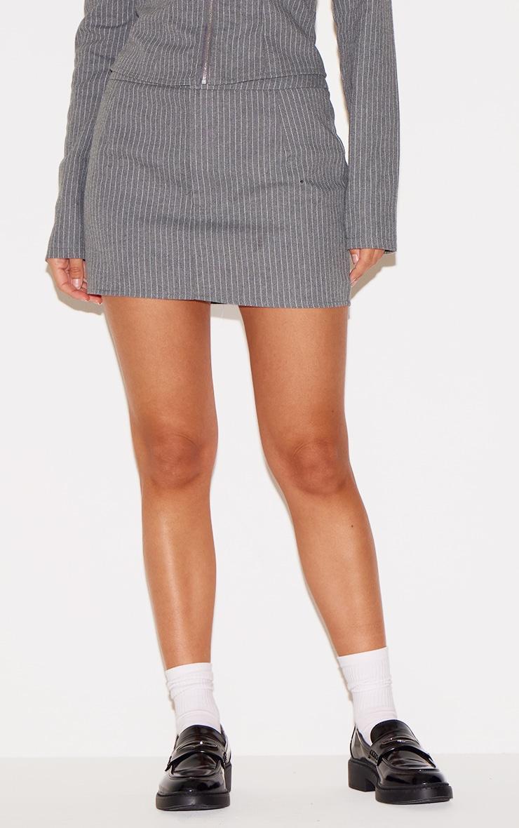 Light Grey Woven Tailored Pinstripe Mini Skirt Product Image