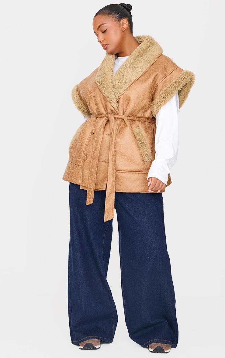 Plus Stone Washed Borg Trim Sleeveless Gillet Product Image