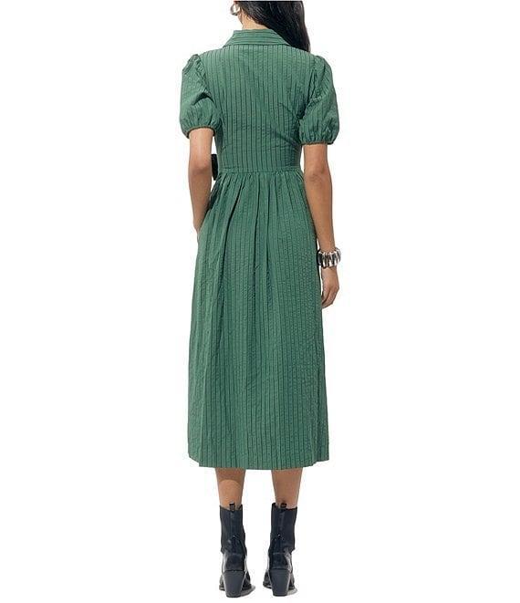 Adelyn Rae Traici Woven Puff Short Sleeve Button Down Wrap Midi Shirt Dress Product Image