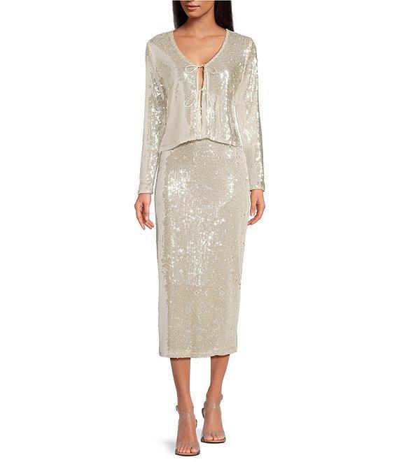 Gianni Bini Kate Sequin V-Neck Long Sleeve Tie Front Coordinating Cardigan Product Image