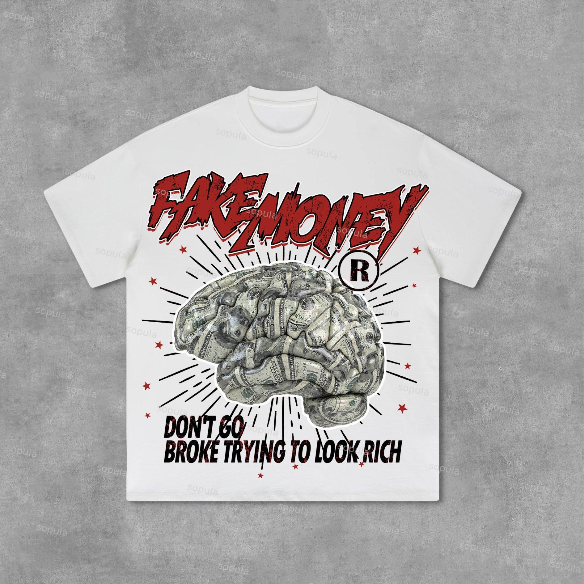 Sopula Don't Go Broke Trying To Look Rich Graphic Print Cotton T-Shirt Product Image