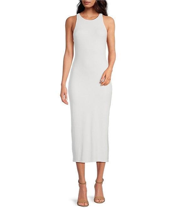 Gianni Bini Knit Round Neck Sleeveless Racer Thigh High Side Slit Midi Sheath Bodycon Dress Product Image