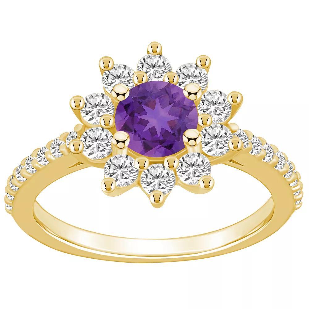 Alyson Layne 14k White Gold Round Amethyst & 3/4 Carat T.W. Diamond Halo Ring, Women's, Size: 6, Purple Product Image