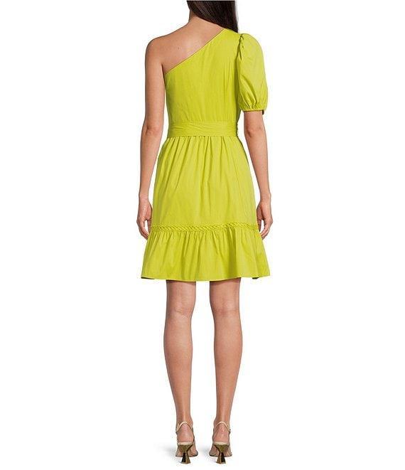 Anne Klein One Shoulder Short Puffed Sleeve Fit-And-Flare Dress Product Image