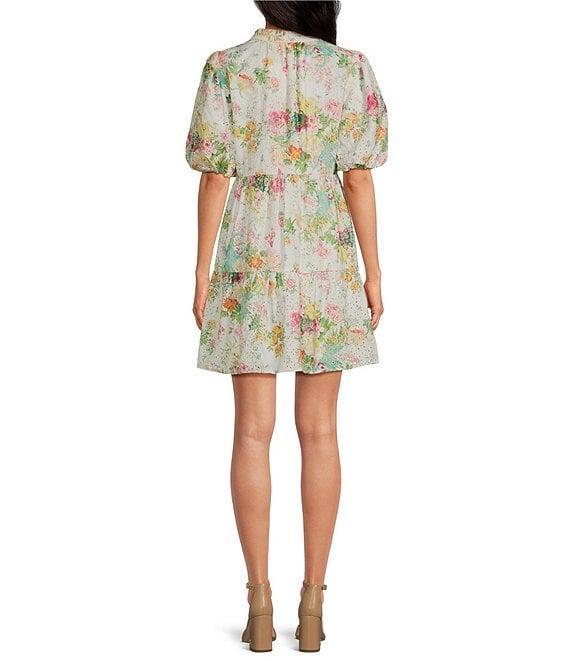 J.Marie Maggie Floral Lace Split V-Neck Long Sleeve Shift Dress Product Image