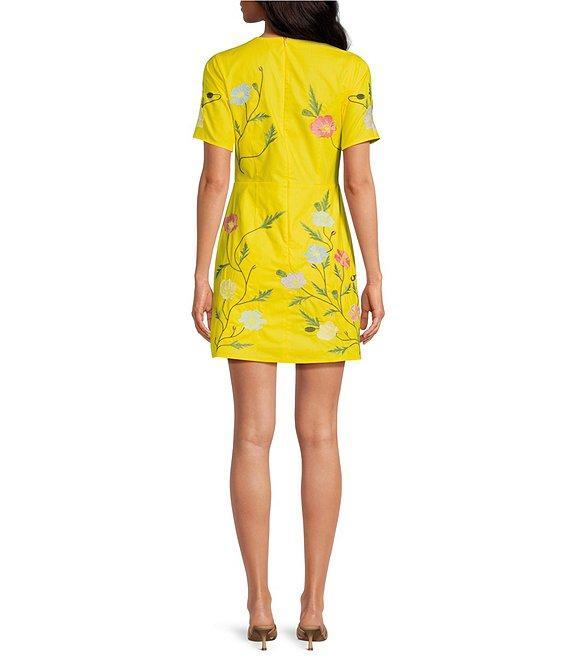 Fanm Mon Joe Floral Embroidered Crew Neck Short Sleeve Mini Dress Product Image