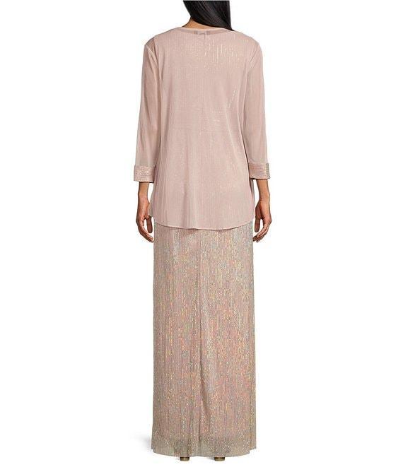 R & M Richards 3/4 Sleeve Surplice V-Neck Matte Jersey Chiffon 2-Piece Jacket Dress Product Image