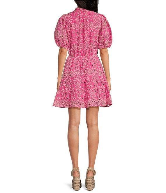Sugarlips Rosie Eyelet Floral Split V-Neck Short Sleeve Mini A-Line Dress Product Image