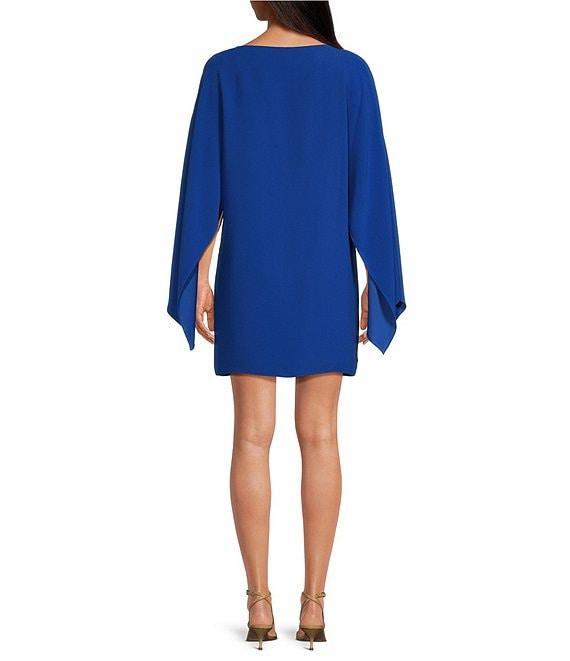 Trina Turk Daiquiri Silky Satin Back Crepe Boat Neck Long Cape Sleeve Shift Dress Product Image