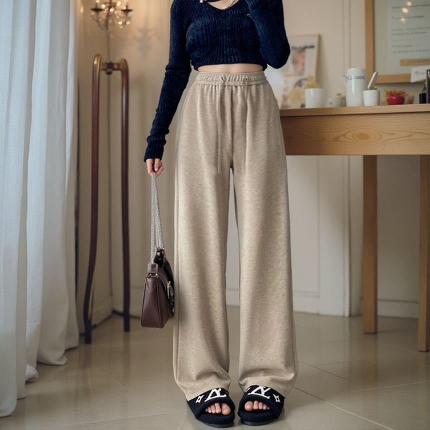 Drawstring Waist Plain Wide Leg Pants Product Image