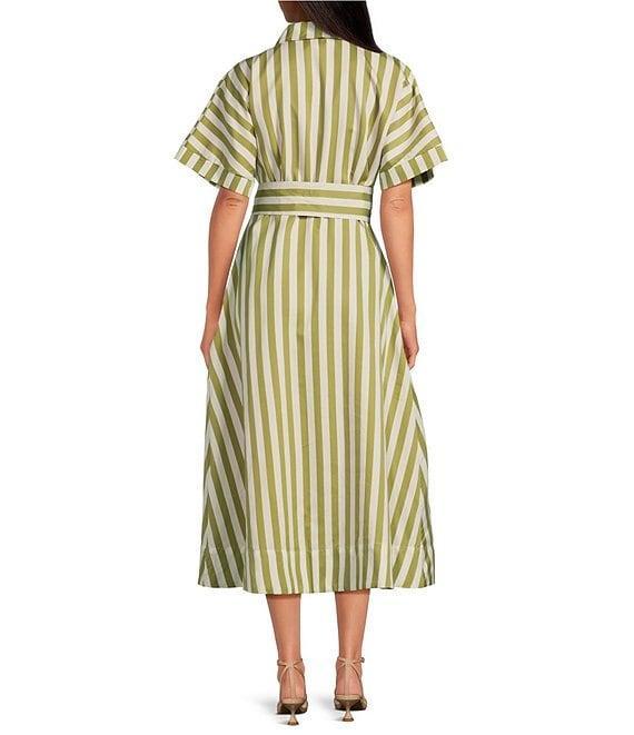 Buru Donna Day Short Sleeve Contrast Bow Detail Stripe Print Shirt Dress Product Image