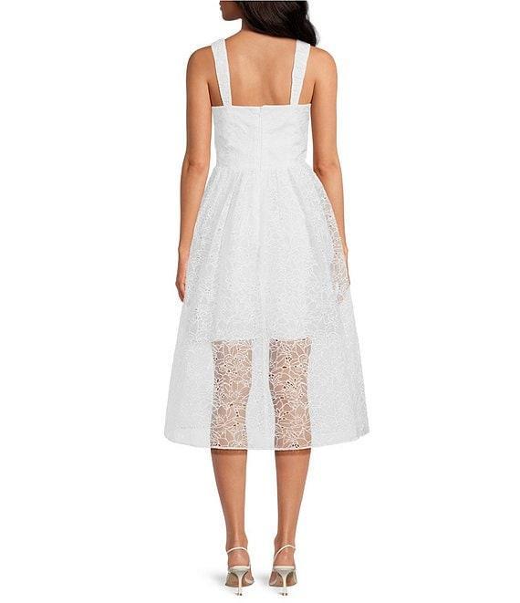 French Connection Embroidered Lace Sweetheart Neck Sleeveless Midi Dress Product Image