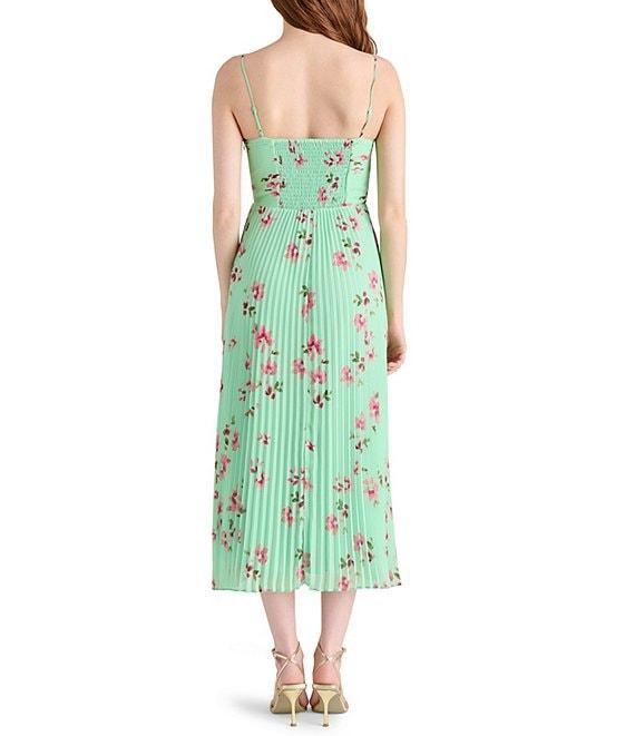 Steve Madden Ray Floral Print Sweetheart Neck Sleeveless Chiffon Pleated Midi Dress Product Image