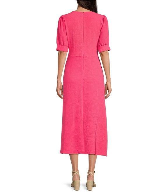 Leslie Fay Short Sleeve V-Neck Empire Waist Midi Dress Product Image