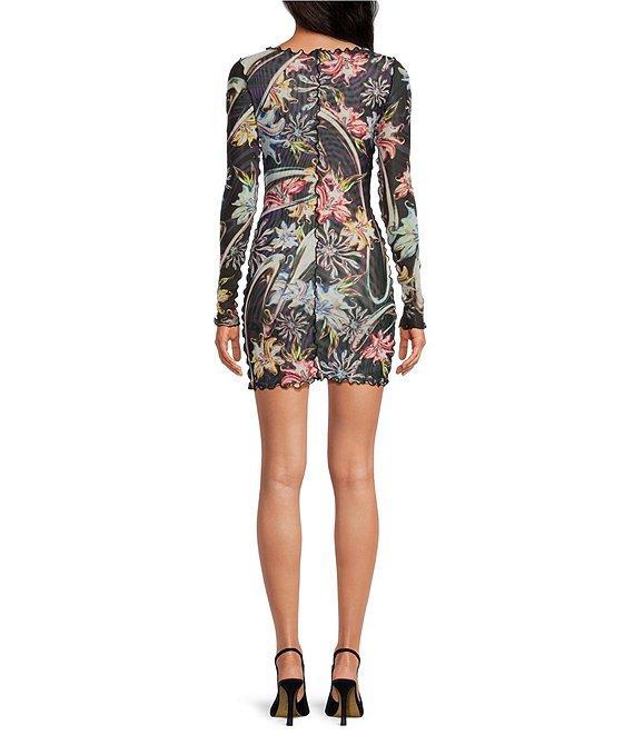Agua Bendita Hadley Floral Mesh Boat Neck Long Sleeve Mini Dress Product Image