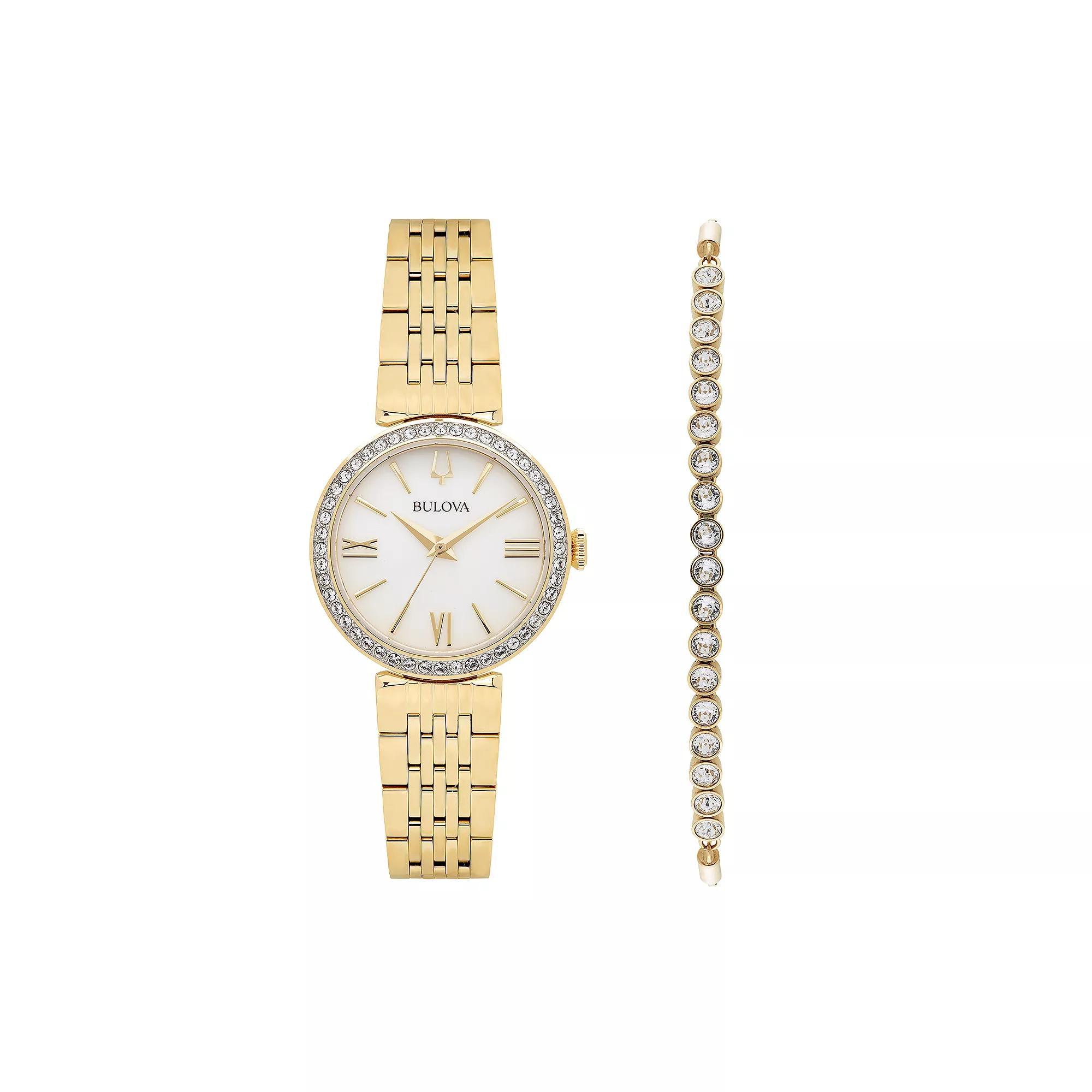 Bulova Crystal Accent Watch & Lariat Bracelet Set - 98D147, Womens Gold Tone Product Image