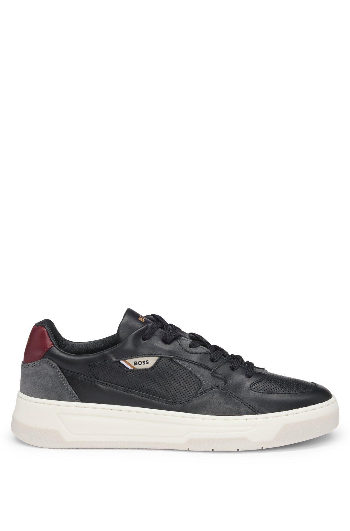 Mixed-leather trainers with layered upper Product Image