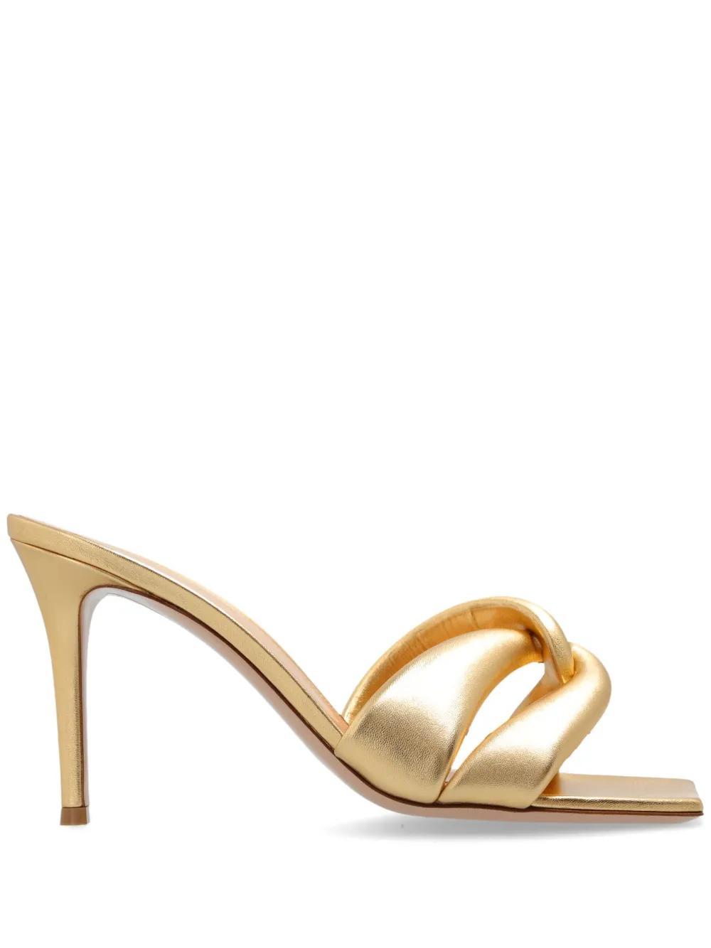 GIANVITO ROSSI Amour 85 Metallic Leather Mules In Gold Product Image