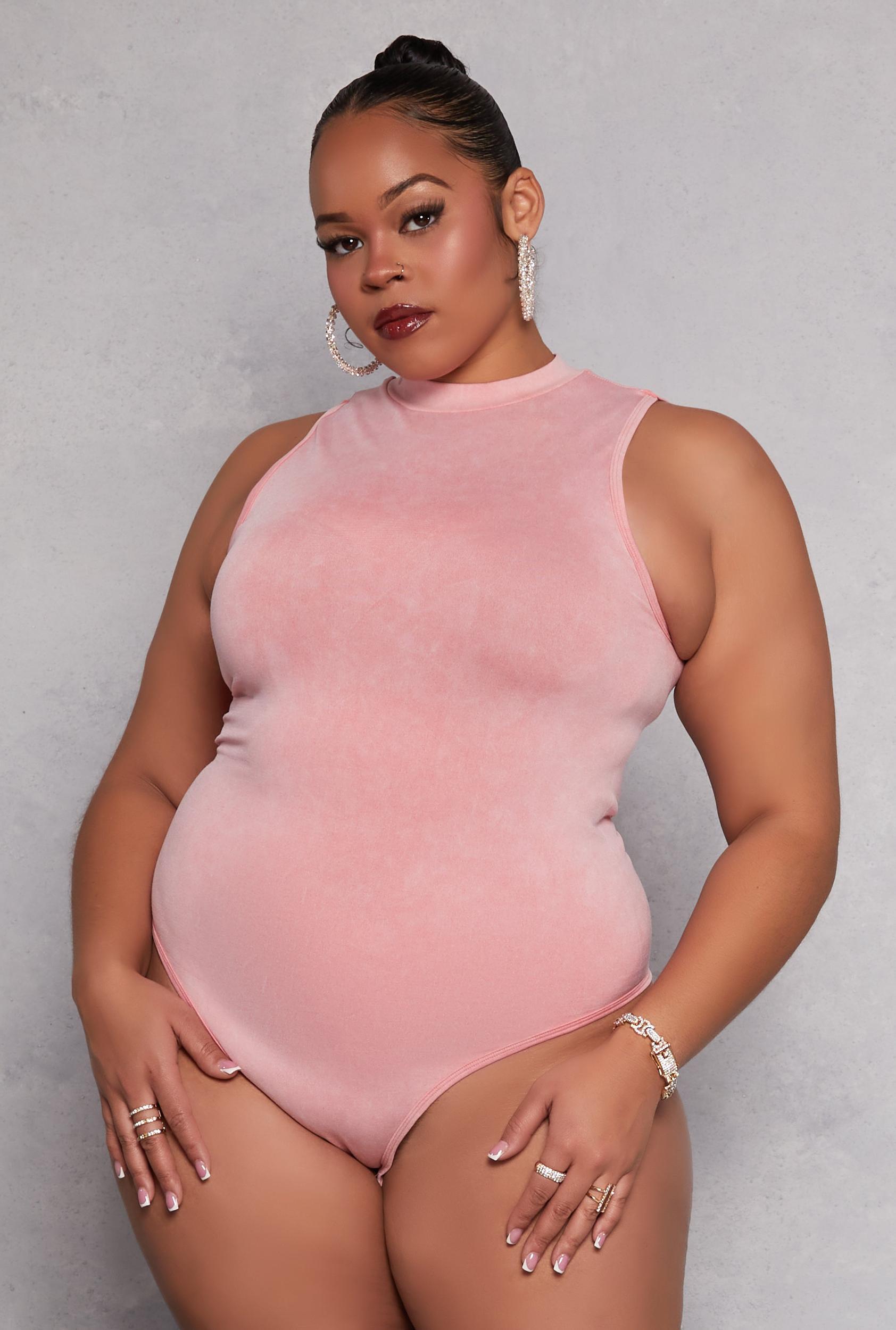 Womens Plus Size Acid Wash Mock Neck Bodysuit Product Image