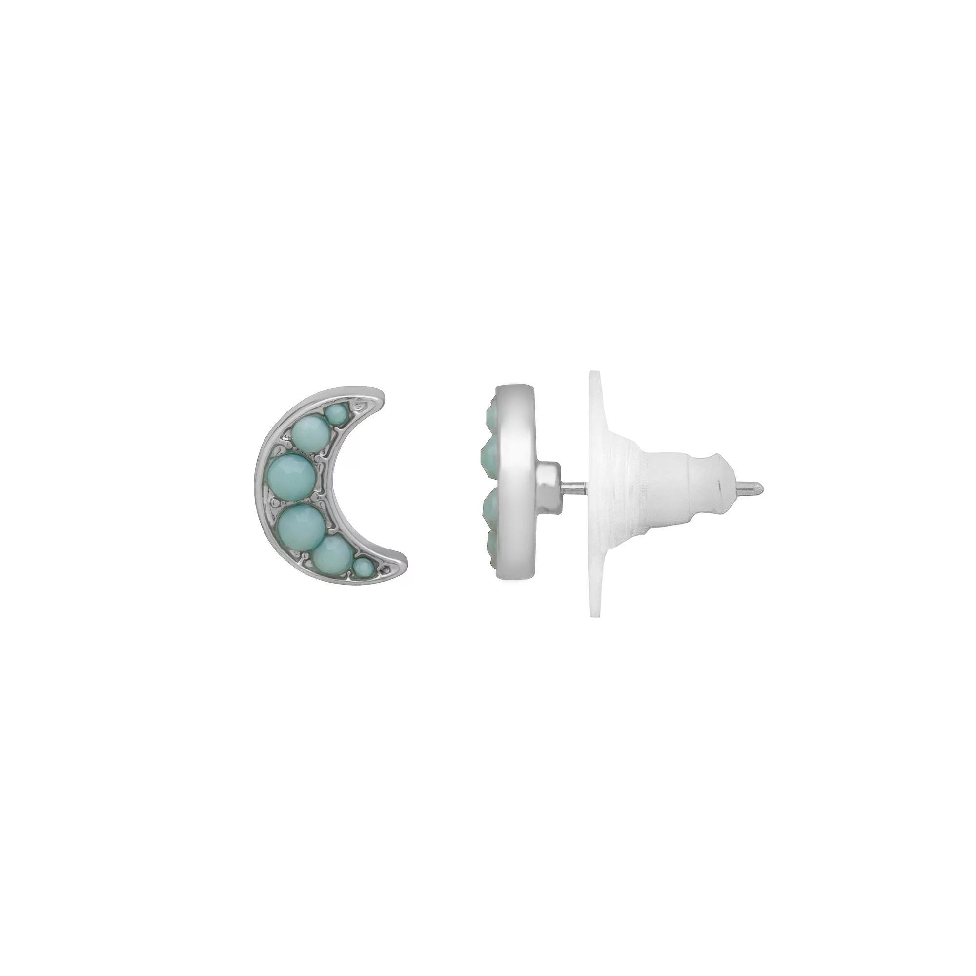 LC Lauren Conrad Silver Tone Studded Crescent Moon Earrings, Women's, Blue Product Image