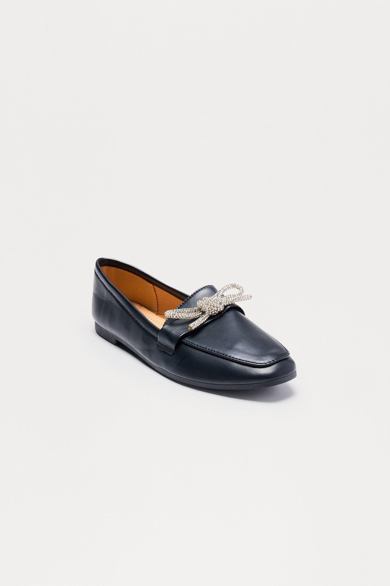 Avy Rhinestone Bow Loafers - Black Product Image