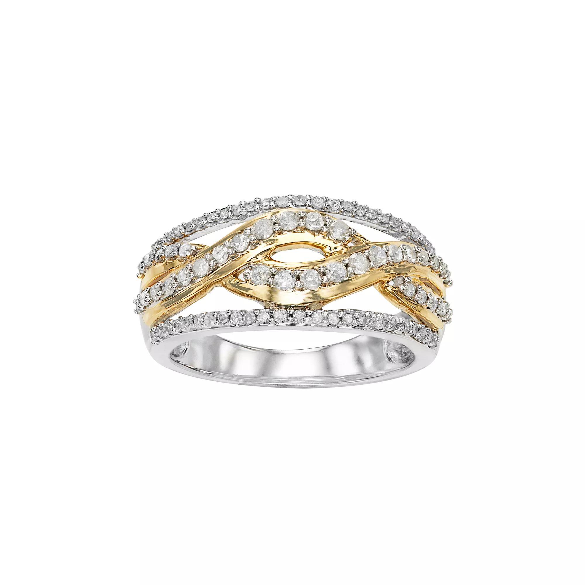 Two Tone 10k White Gold 1/2 Carat T.W. Diamond Crisscross Ring, Women's, Size: 5 Product Image