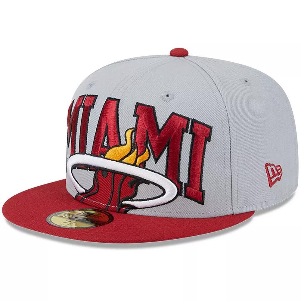 Men's New Era Gray/Red Miami Heat Tip-Off Two-Tone 59FIFTY Fitted Hat, Size: 7 1/8, Grey Product Image