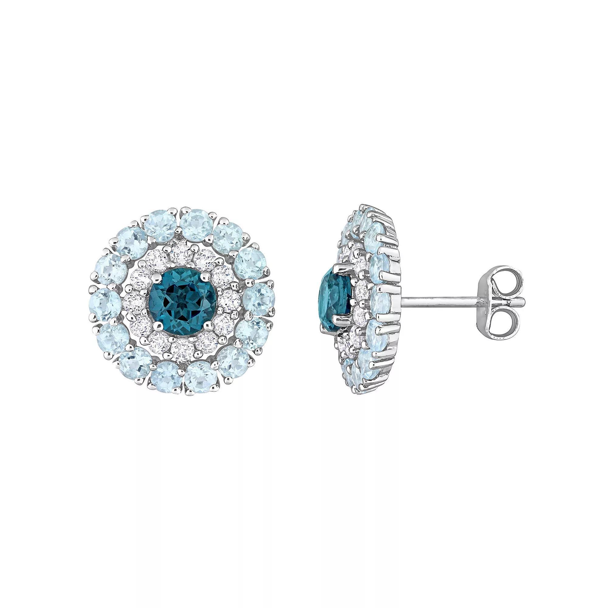 Stella Grace Sterling Silver Blue Topaz & White Topaz Double Halo Stud Earrings, Women's Product Image