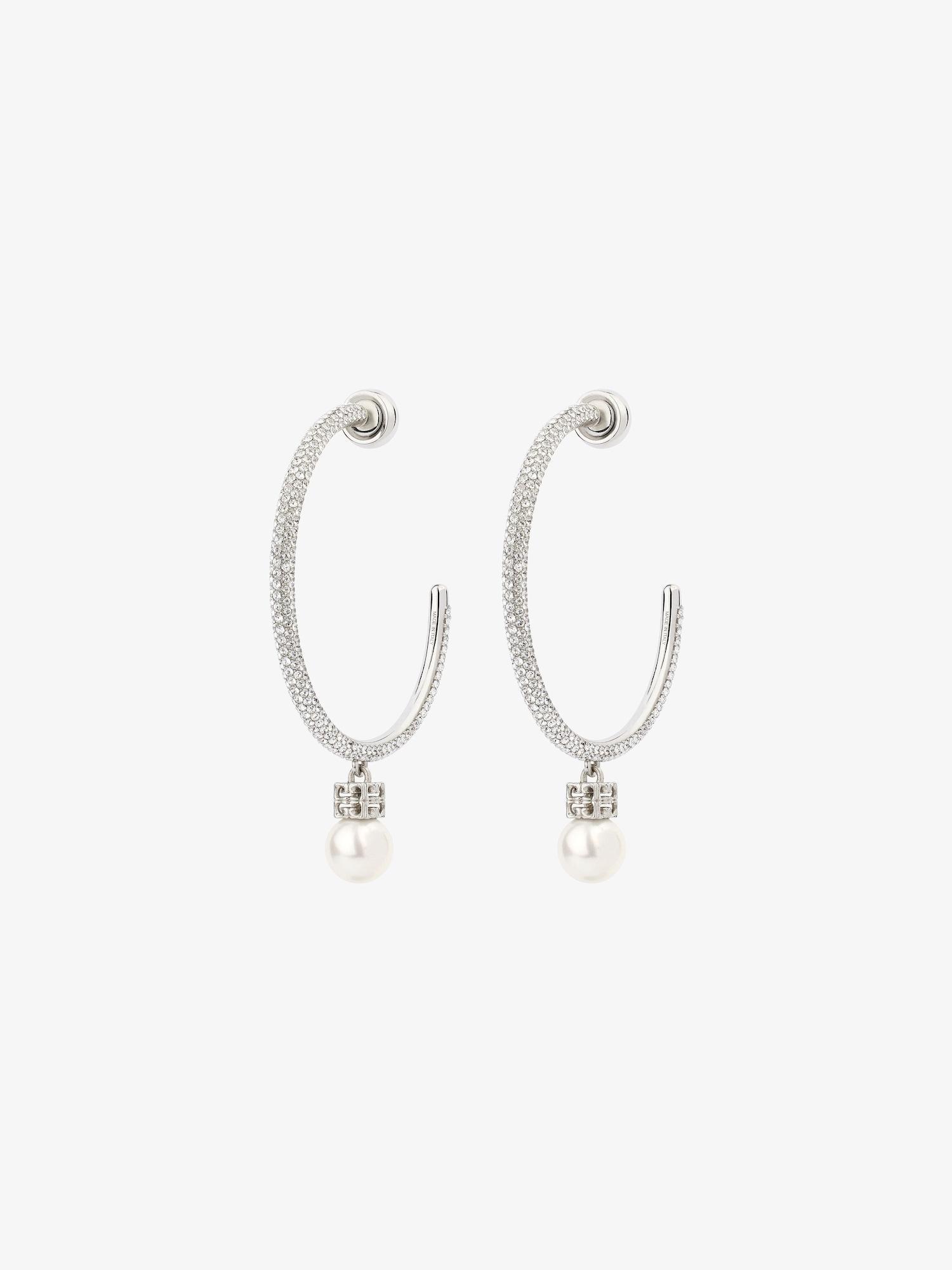 Pearl earrings in metal with crystals Product Image